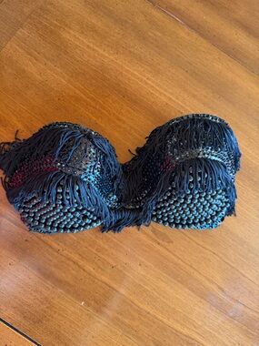 Vintage 80’s Black Beaded Fringe Bikini Top